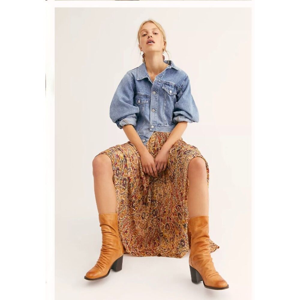 Free People Elle Slouch Soft Leather Back Zipper Stacked Heel Midi Boot 36 - Picture 15 of 15